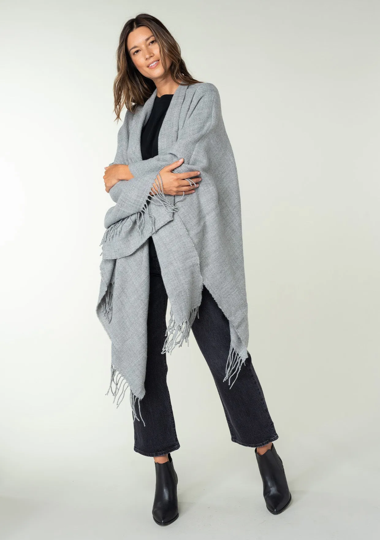 Brushed Twill Blanket Fringe Poncho