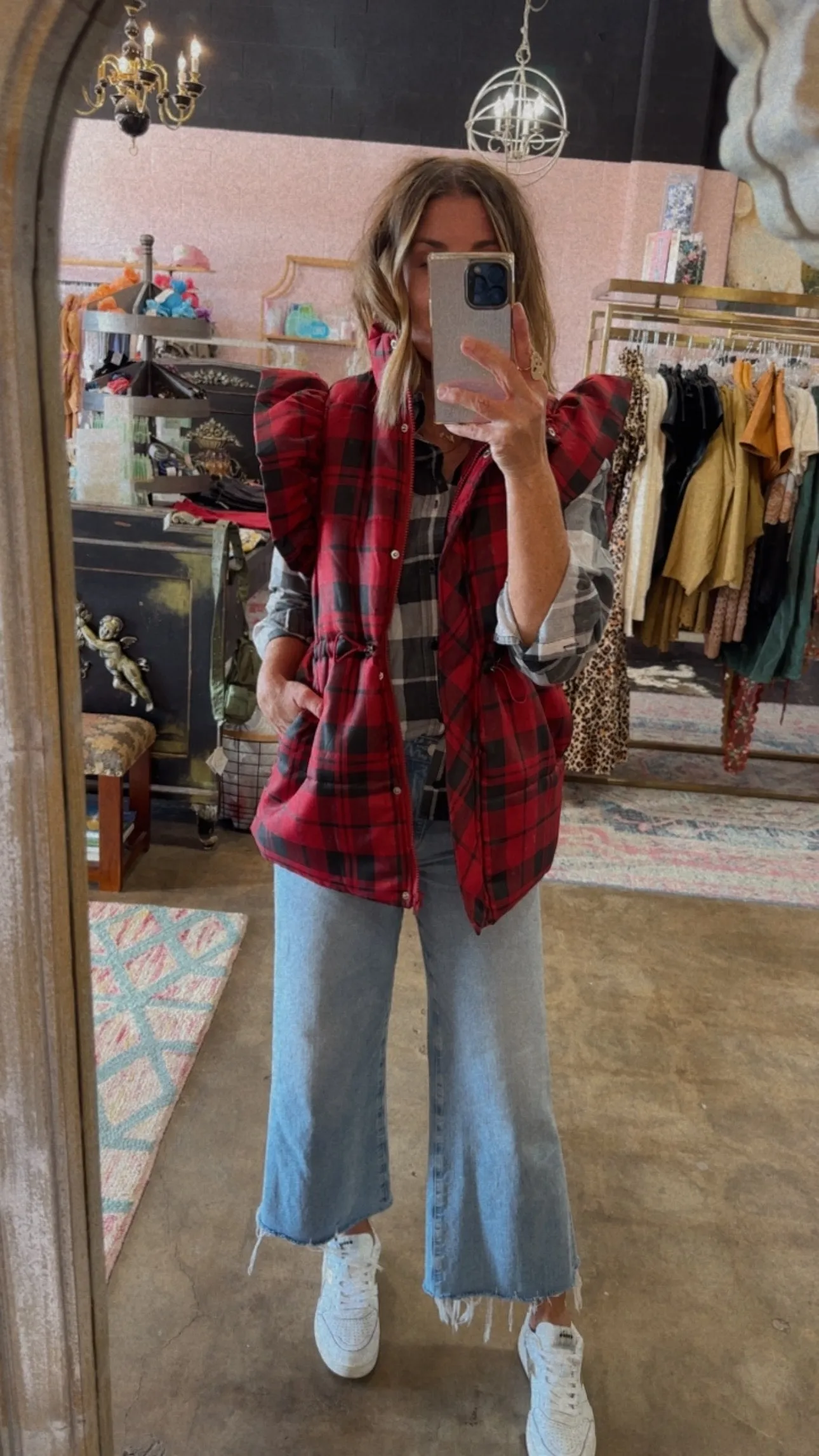 Buffalo Plaid Vest- Red/Black