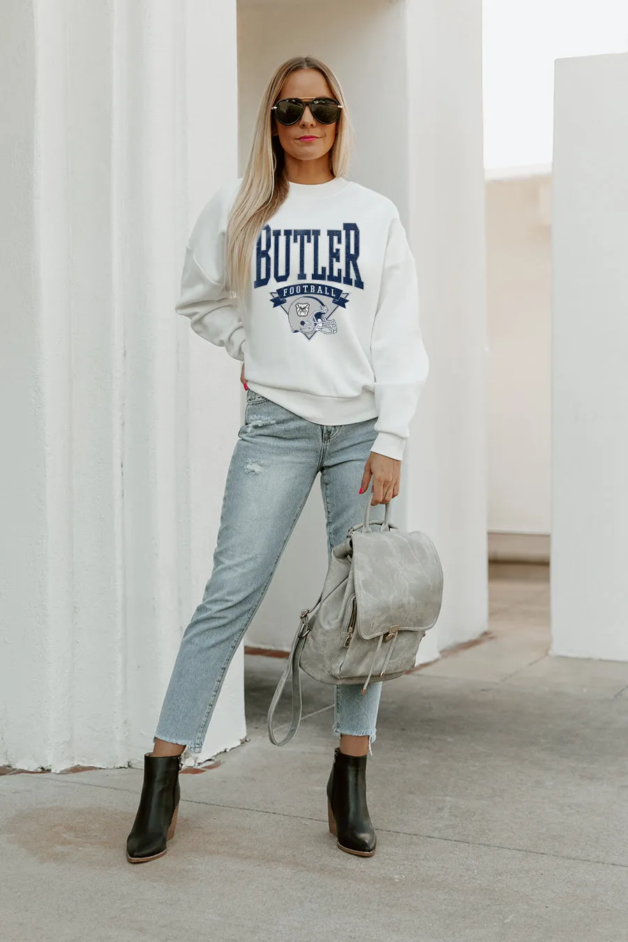 BUTLER BULLDOGS SLOW MOTION PREMIUM FLEECE DROP SHOULDER CREWNECK PULLOVER