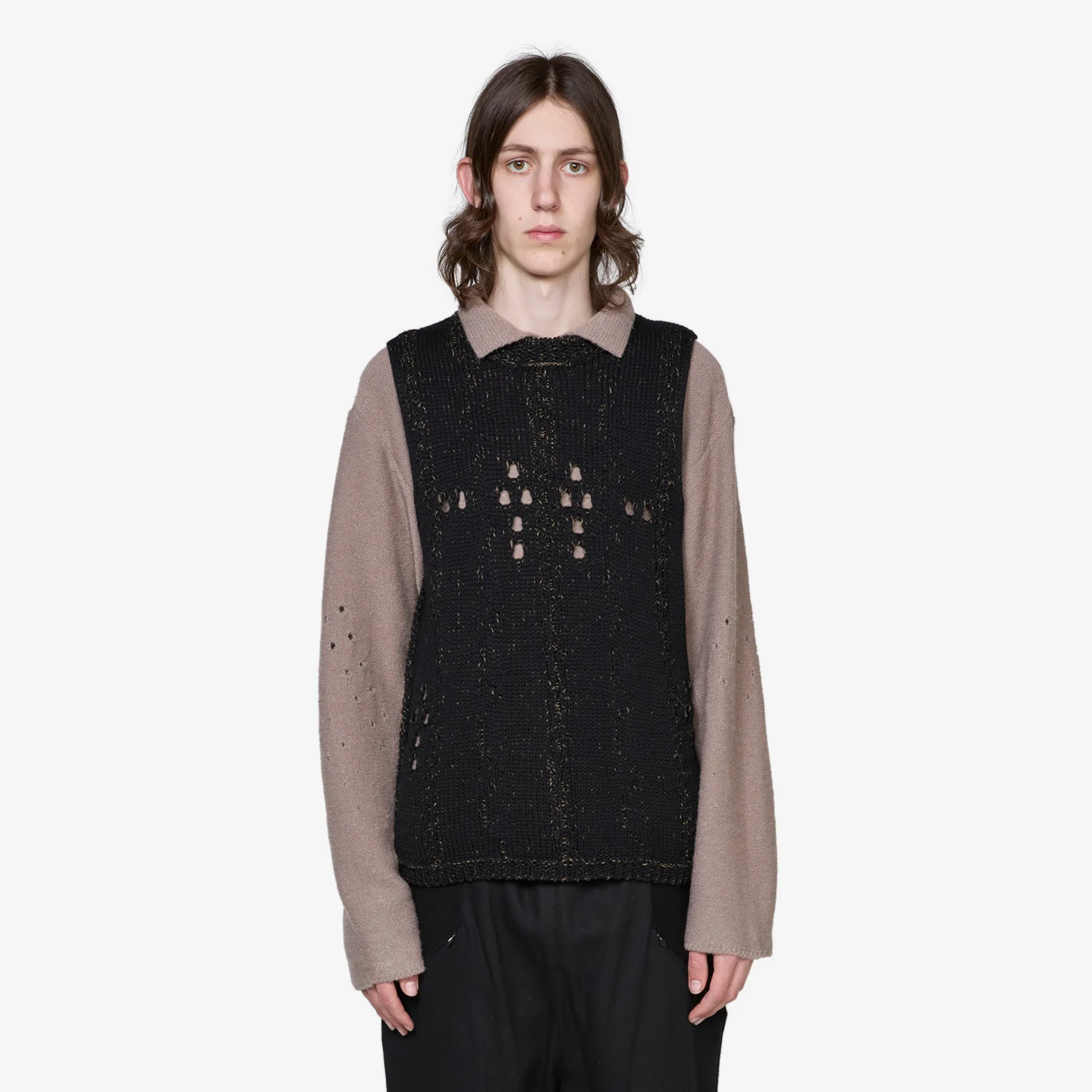 Cable Roundneck Vest Black