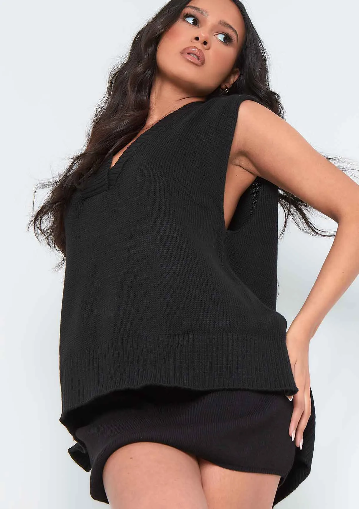 Cassey Black Knitted Vest Top