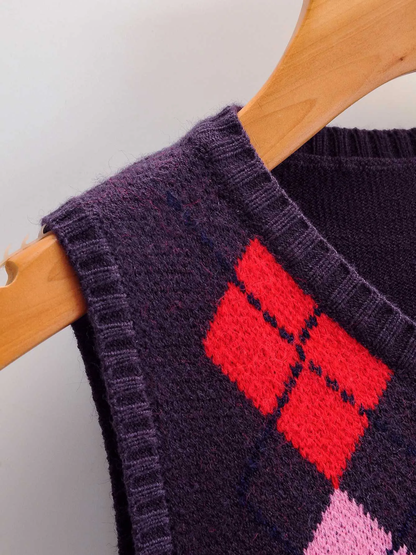 Checkered Cropped Knitted Tank Argyle Sleeveless Jumper