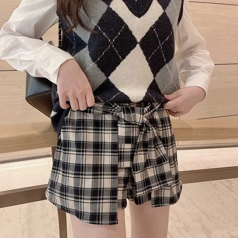 Checkered Cropped Knitted Tank Argyle Sleeveless Jumper