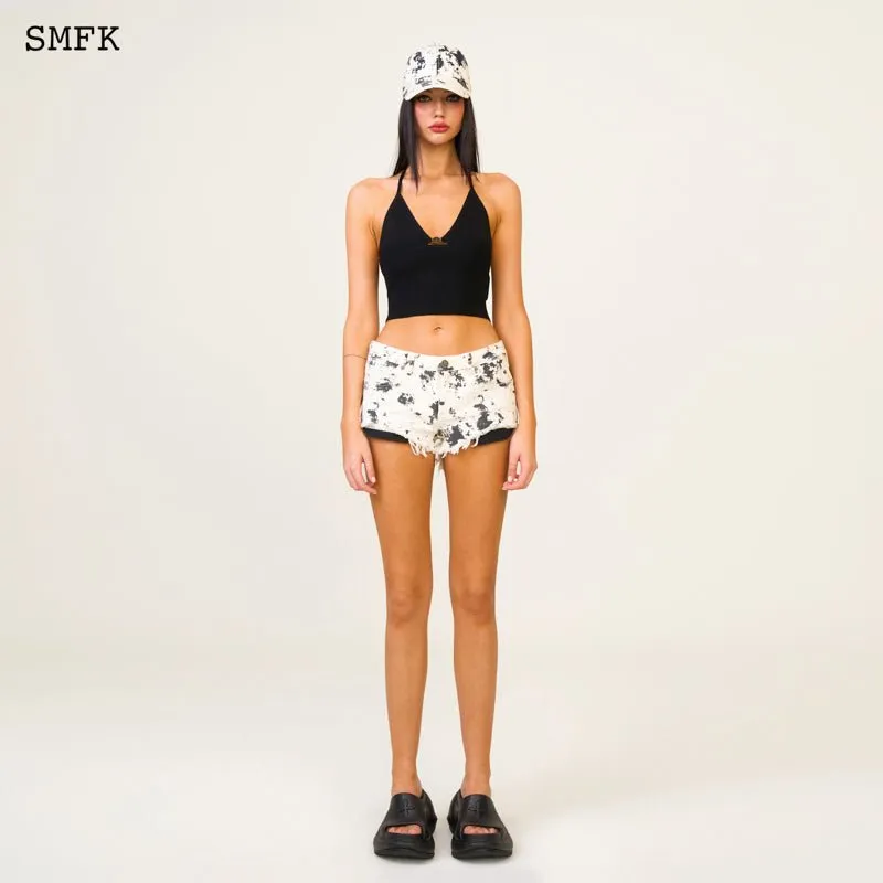 Compass Cross Knitted Halter-Neck Top Black