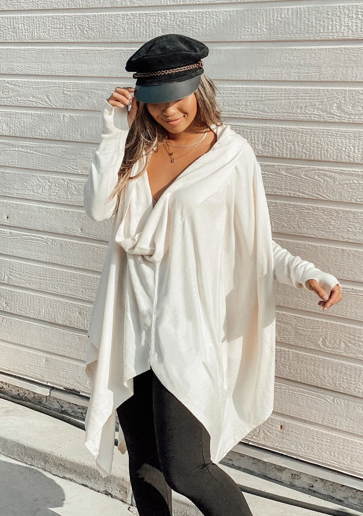 Cowl Neck Handkerchief Hem Knit Sweater