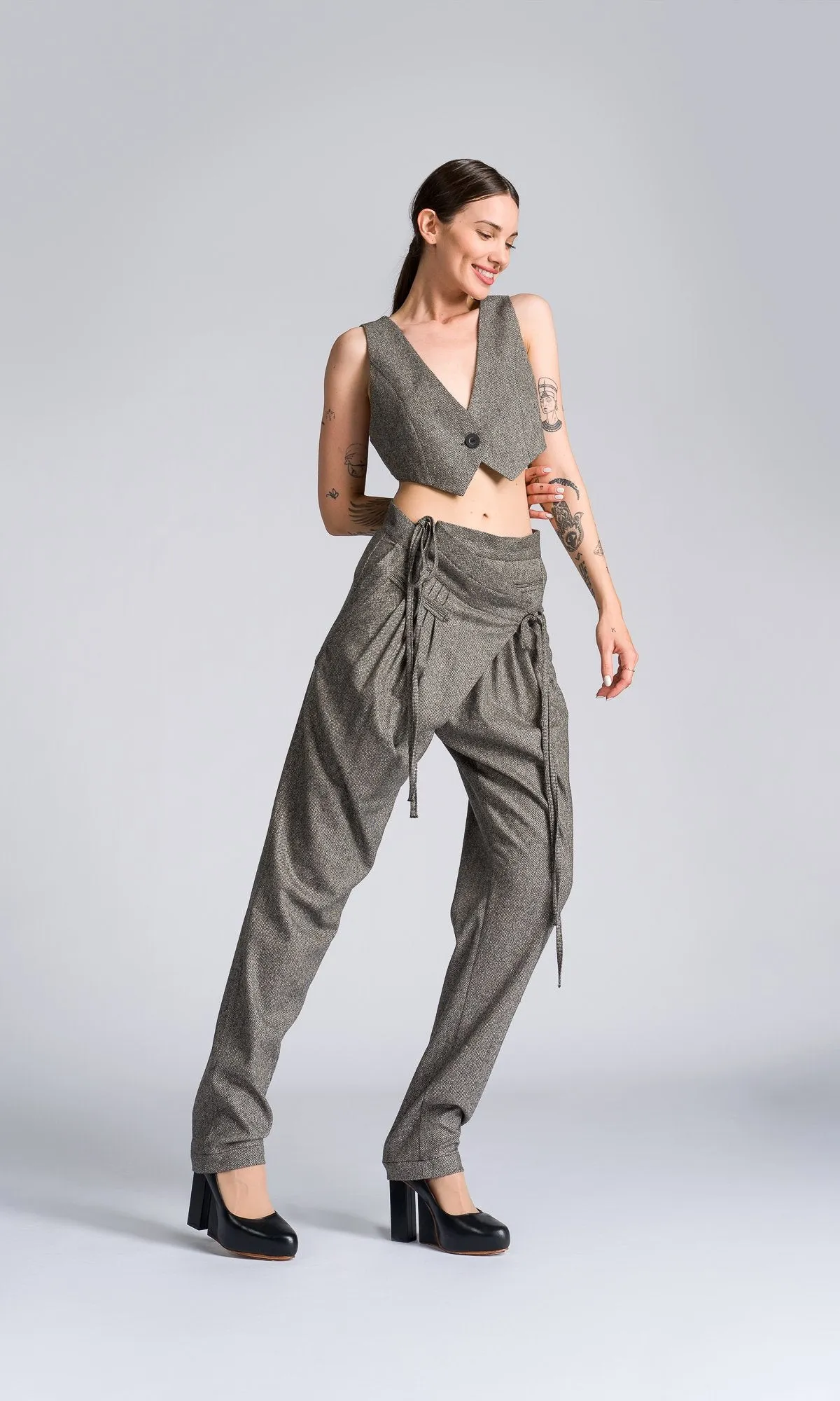 Cropped Herringbone Suit Vest