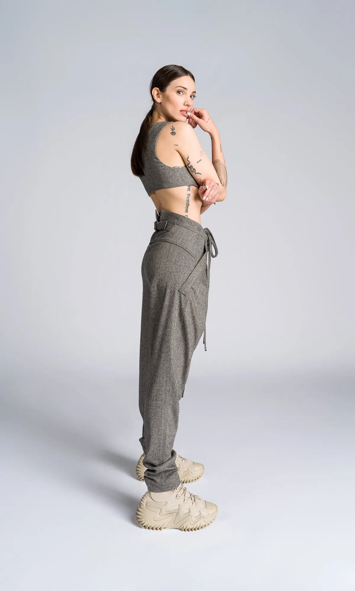 Cropped Herringbone Suit Vest