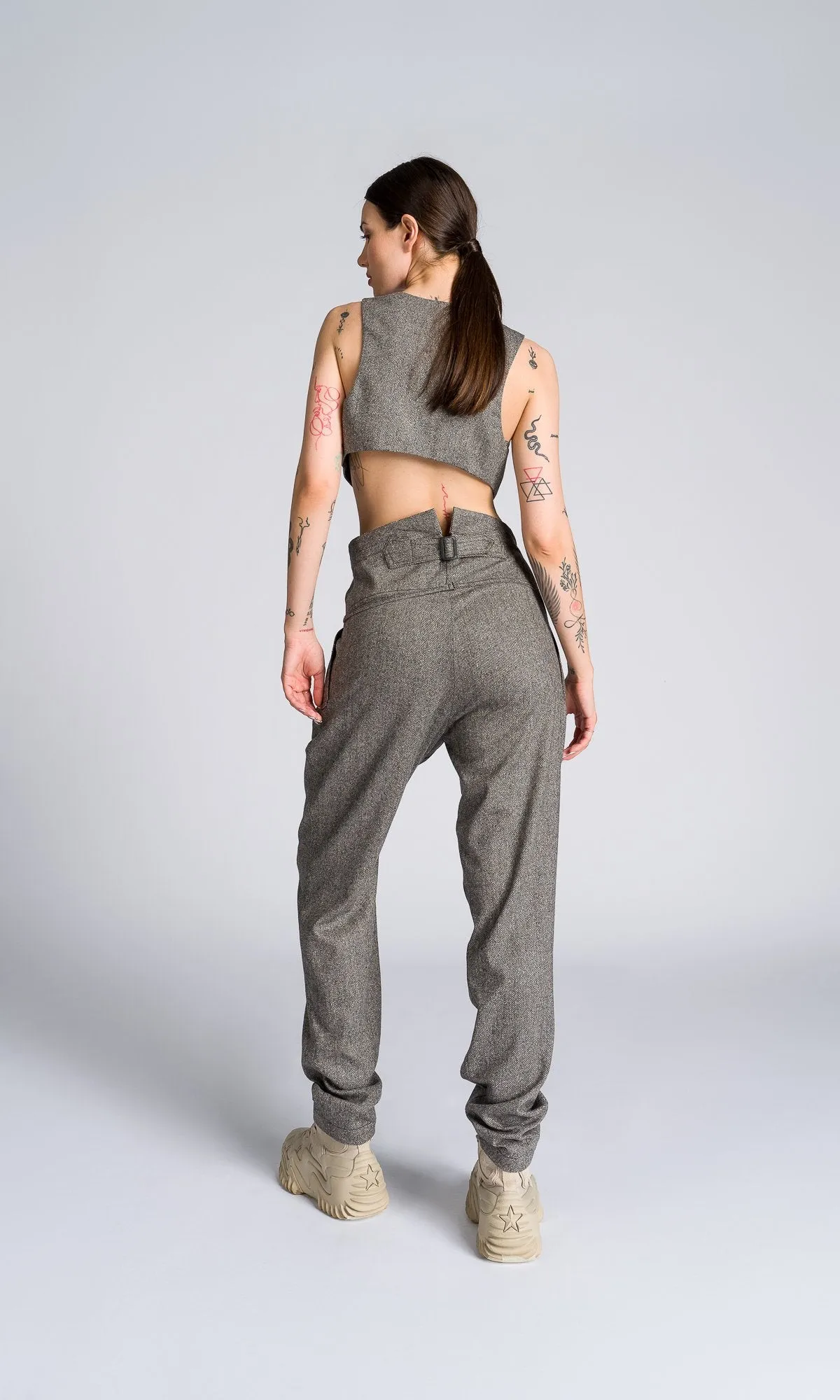 Cropped Herringbone Suit Vest