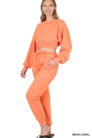 Cropped pullover jogger set