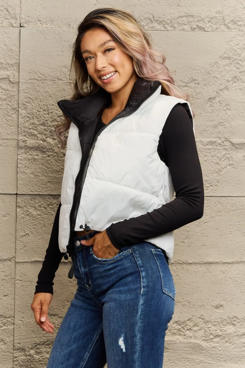Double Face Drawstring Puffer Vest