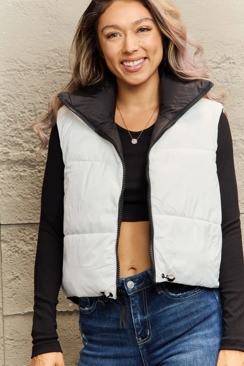 Double Face Drawstring Puffer Vest