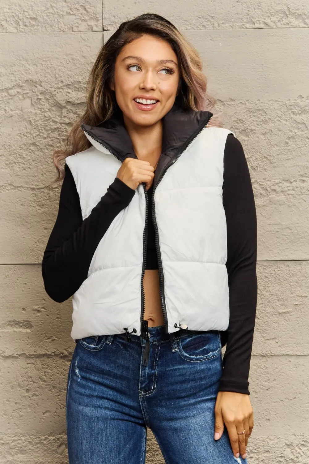 Double Face Drawstring Puffer Vest