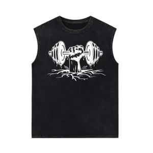 Dumbbell Lifting Pattern Vintage Washed Vest Top
