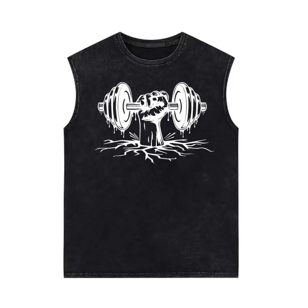 Dumbbell Lifting Pattern Vintage Washed Vest Top