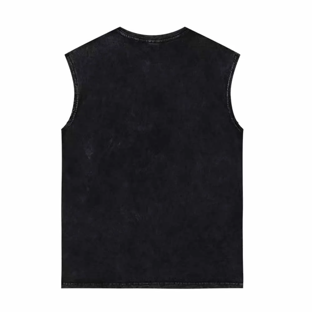 Dumbbell Lifting Pattern Vintage Washed Vest Top