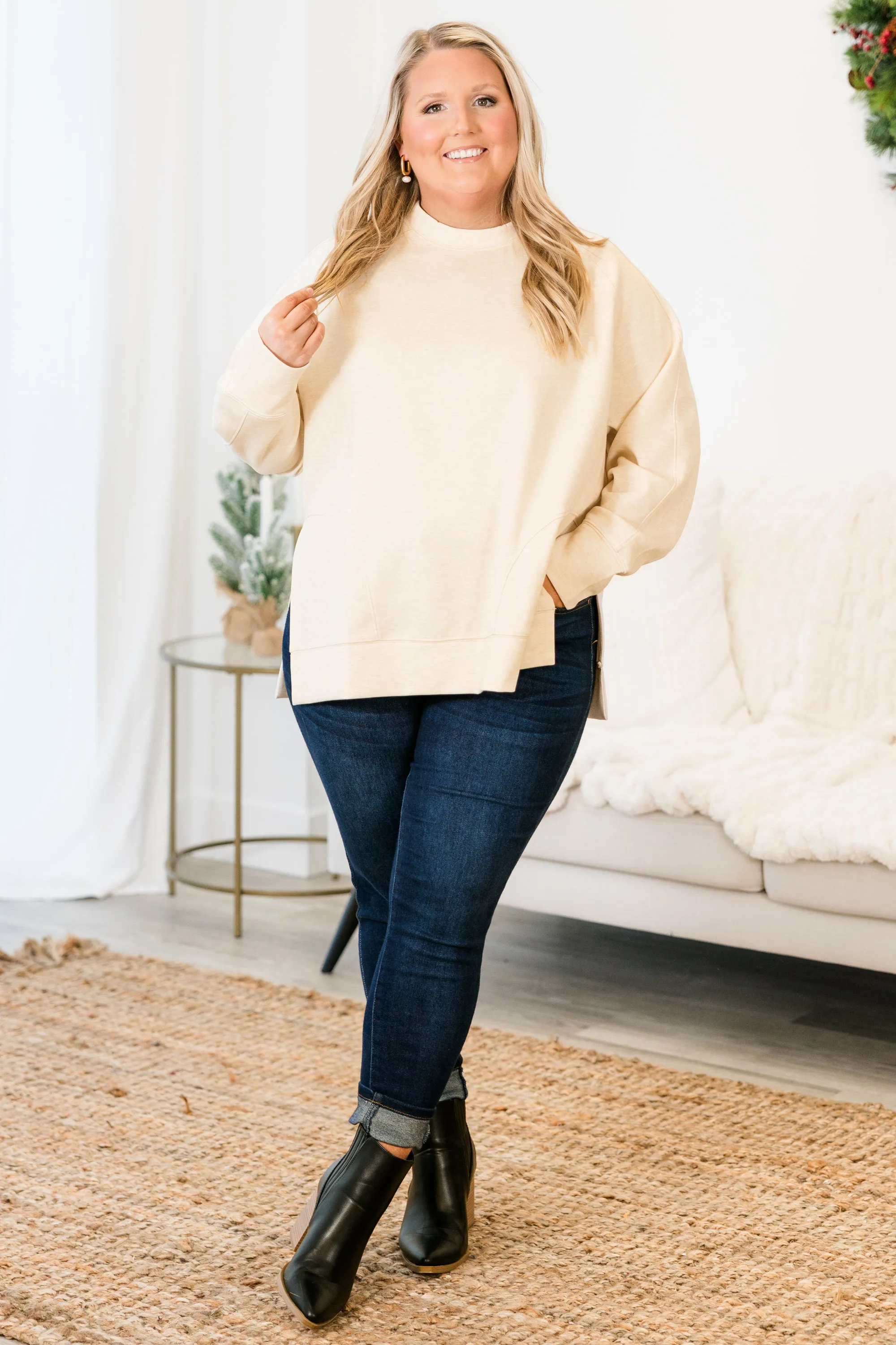 Feels So Sweet Pullover, Heather Beige