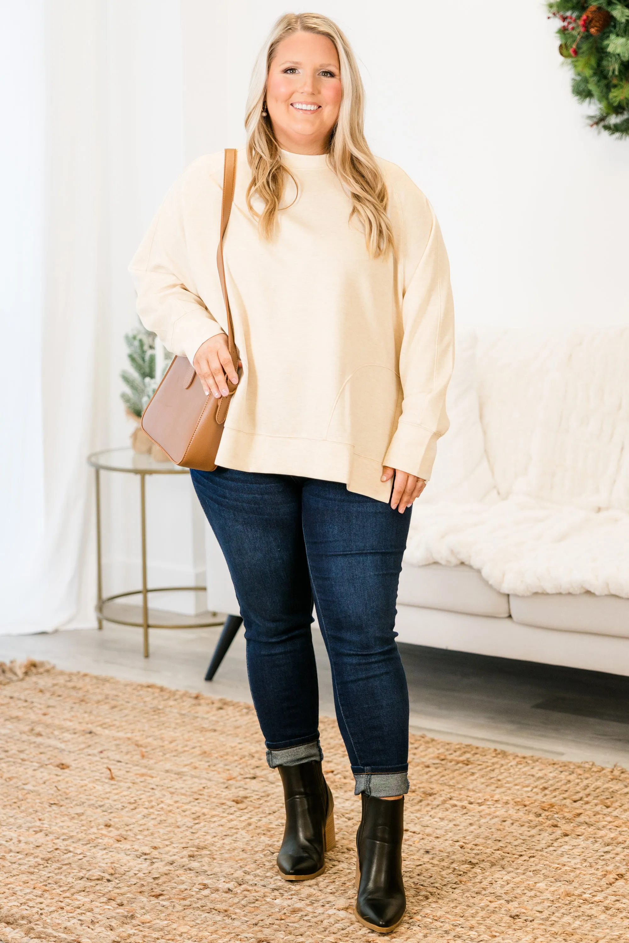 Feels So Sweet Pullover, Heather Beige