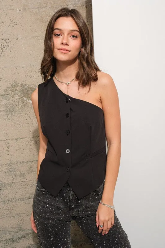 FINAL SALE!! One Shoulder Button Down Vest