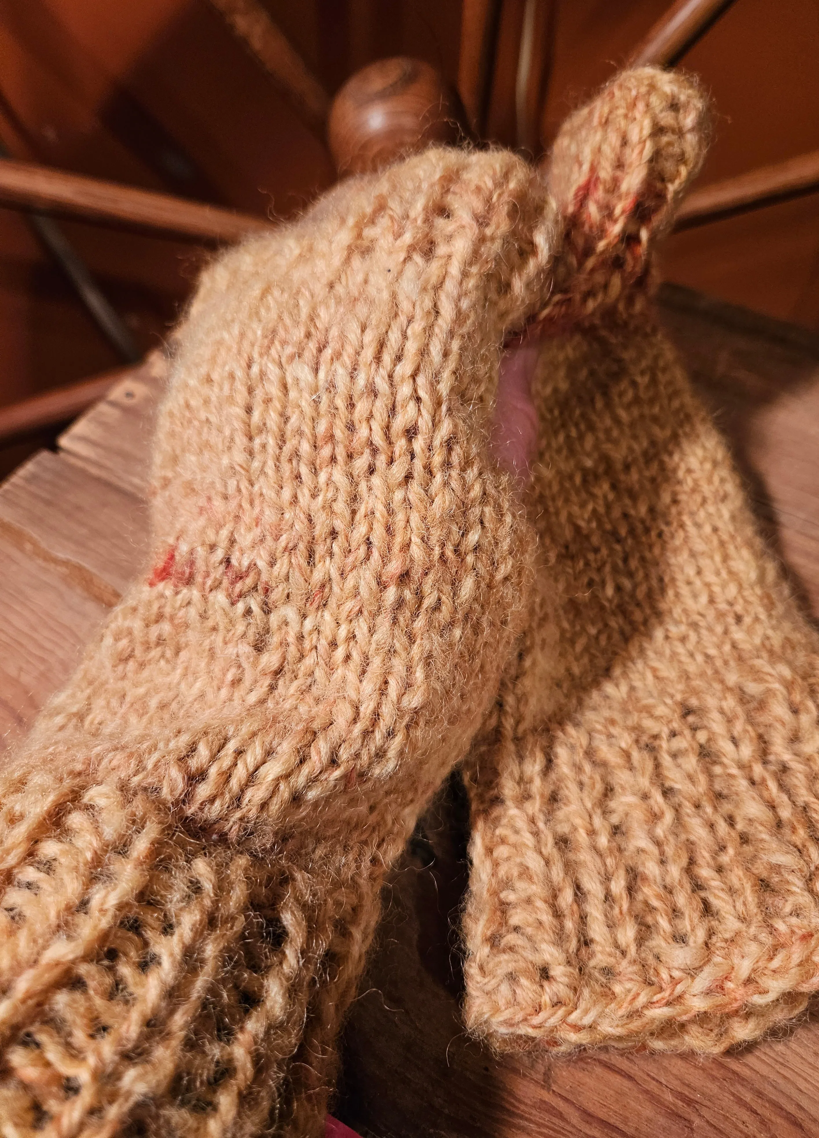 Fingerless Mitt Knitting Kit-KMAR-35 Handspun Ruby Red Romney/Mohair & Pattern