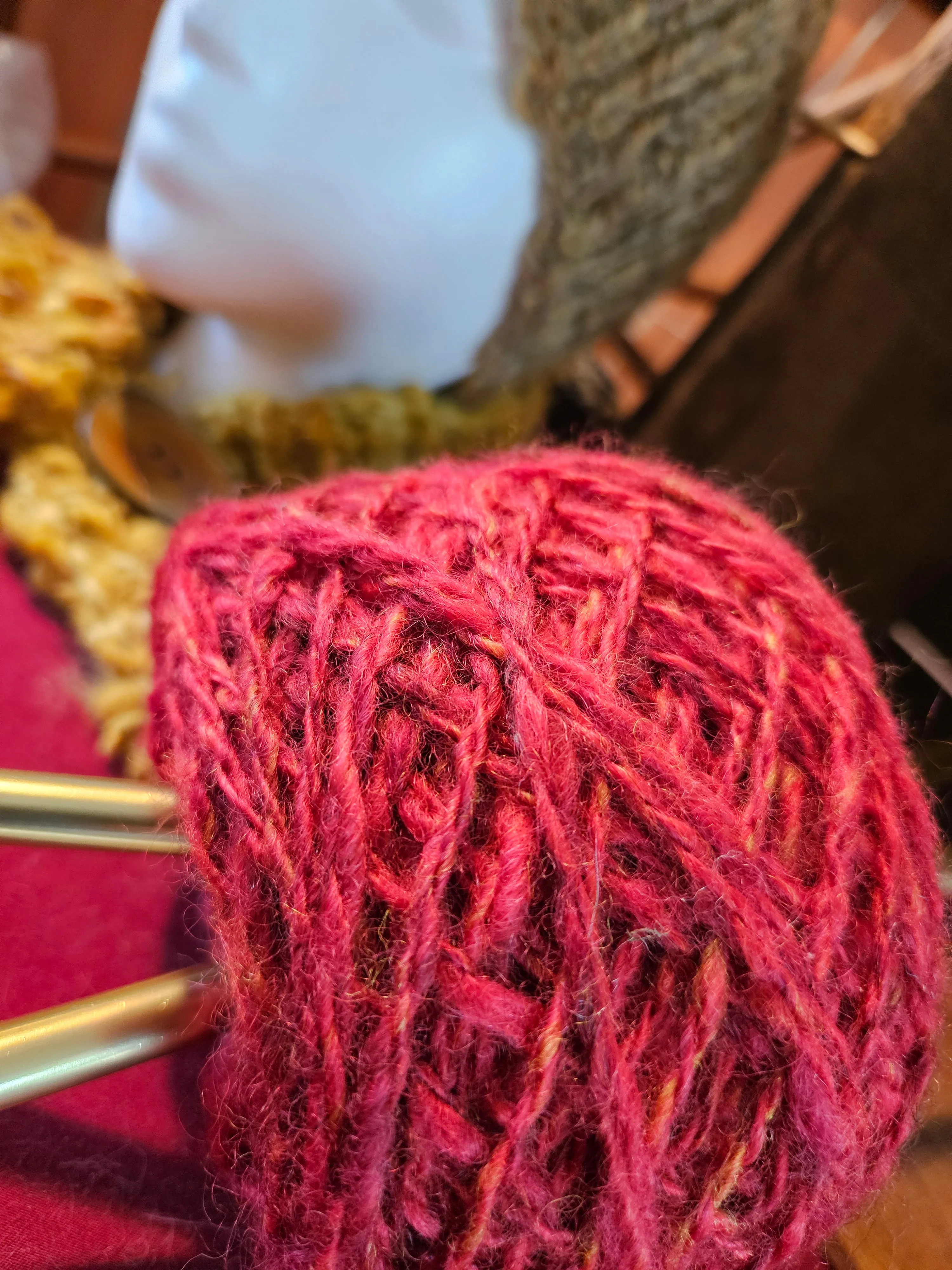Fingerless Mitt Knitting Kit-KMAR-35 Handspun Ruby Red Romney/Mohair & Pattern