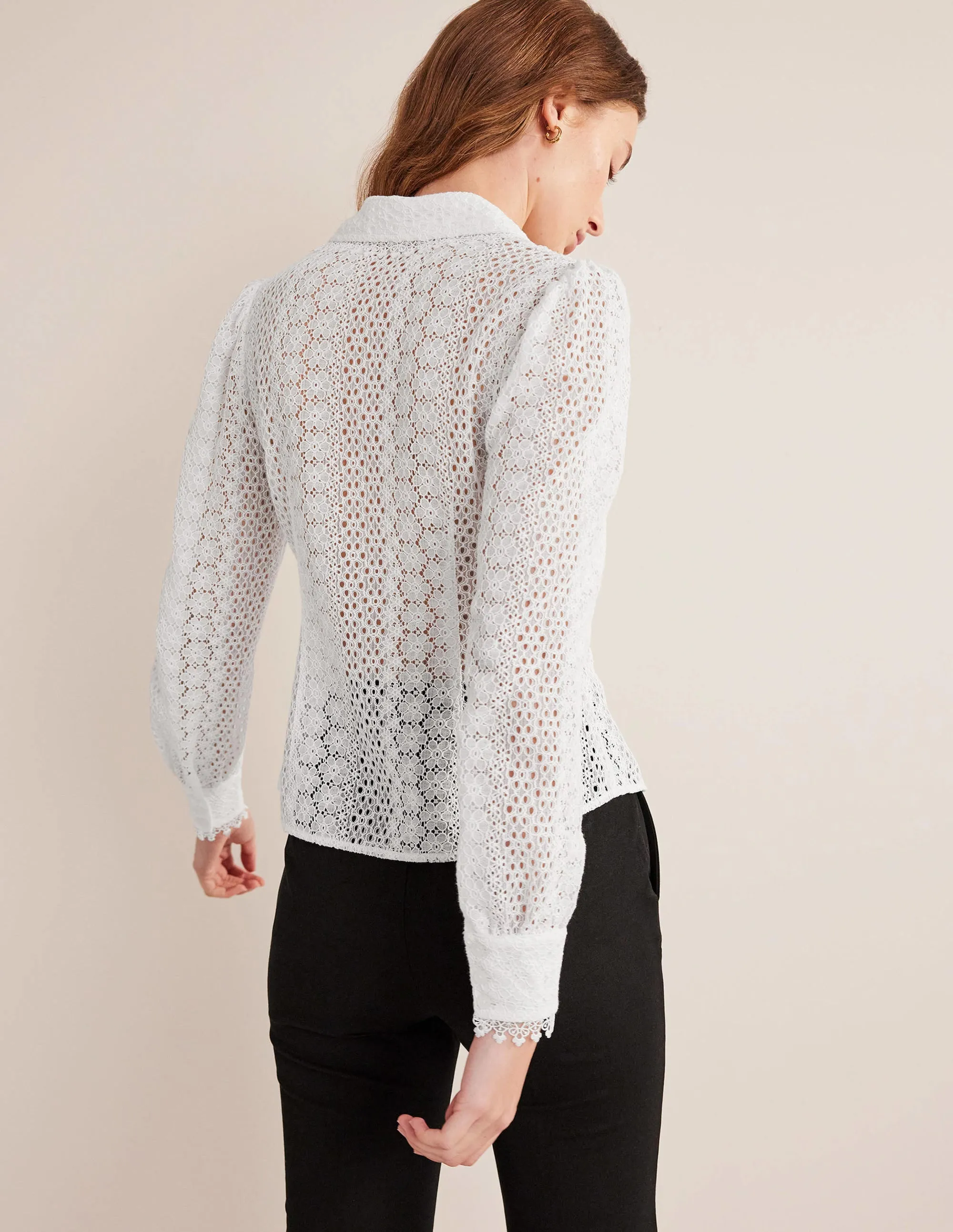 Fitted Lace Shirt-White