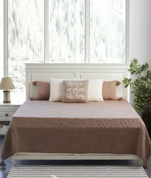 Flora Dove Beige 100% Cotton Knitted King Size Bed Cover with 2 Pillow Covers (Set of 3)