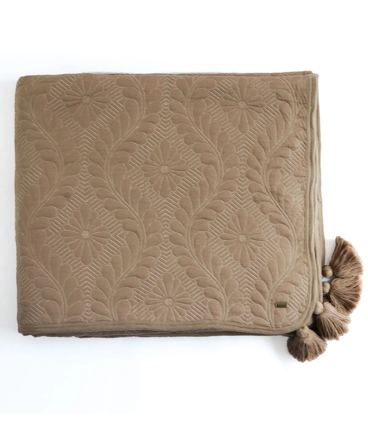 Flora Dove Beige 100% Cotton Knitted King Size Bed Cover with 2 Pillow Covers (Set of 3)