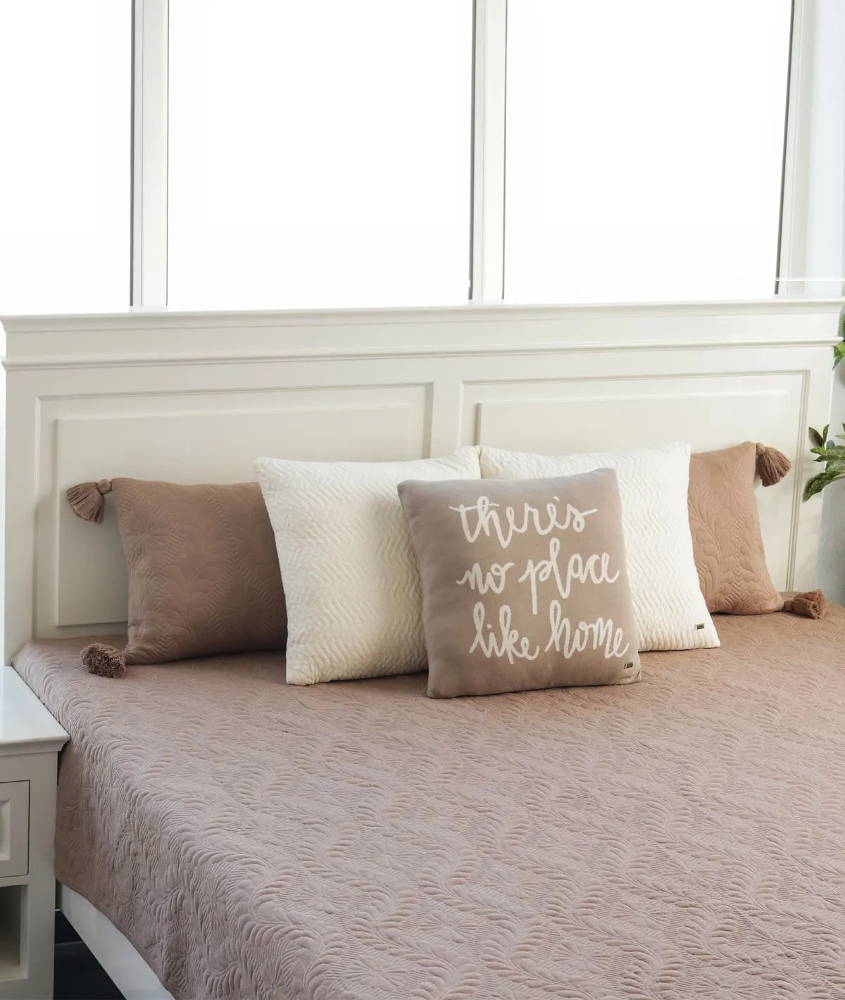 Flora Dove Beige 100% Cotton Knitted King Size Bed Cover with 2 Pillow Covers (Set of 3)