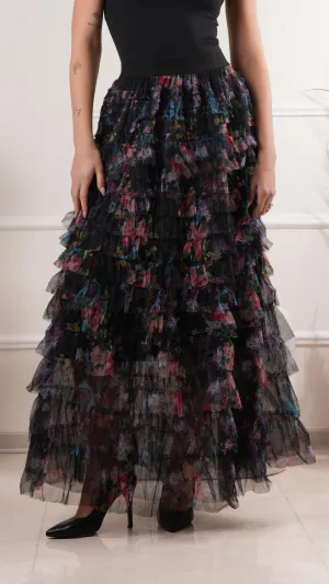 Floral layered ruffle maxi skirt wholesale
