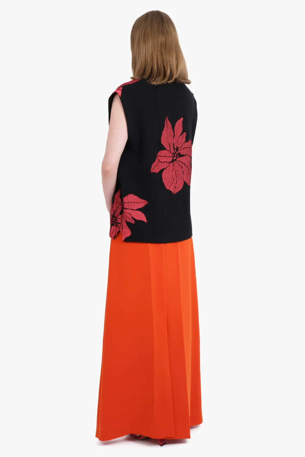 Floral Print V-Neck Vest Knit | Black/Red