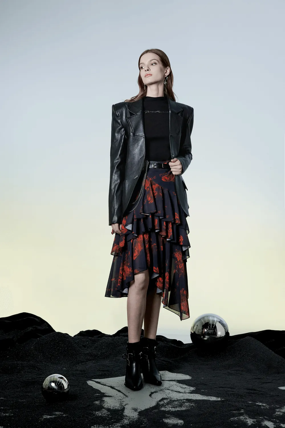 Flowy Punk Rave High-Low Floral Layered Skirt