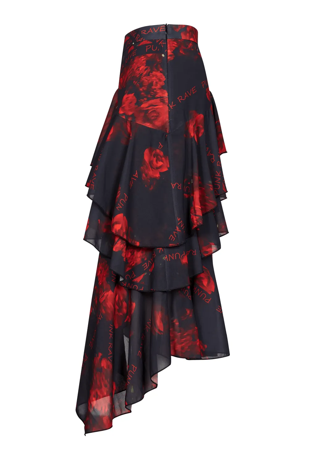 Flowy Punk Rave High-Low Floral Layered Skirt