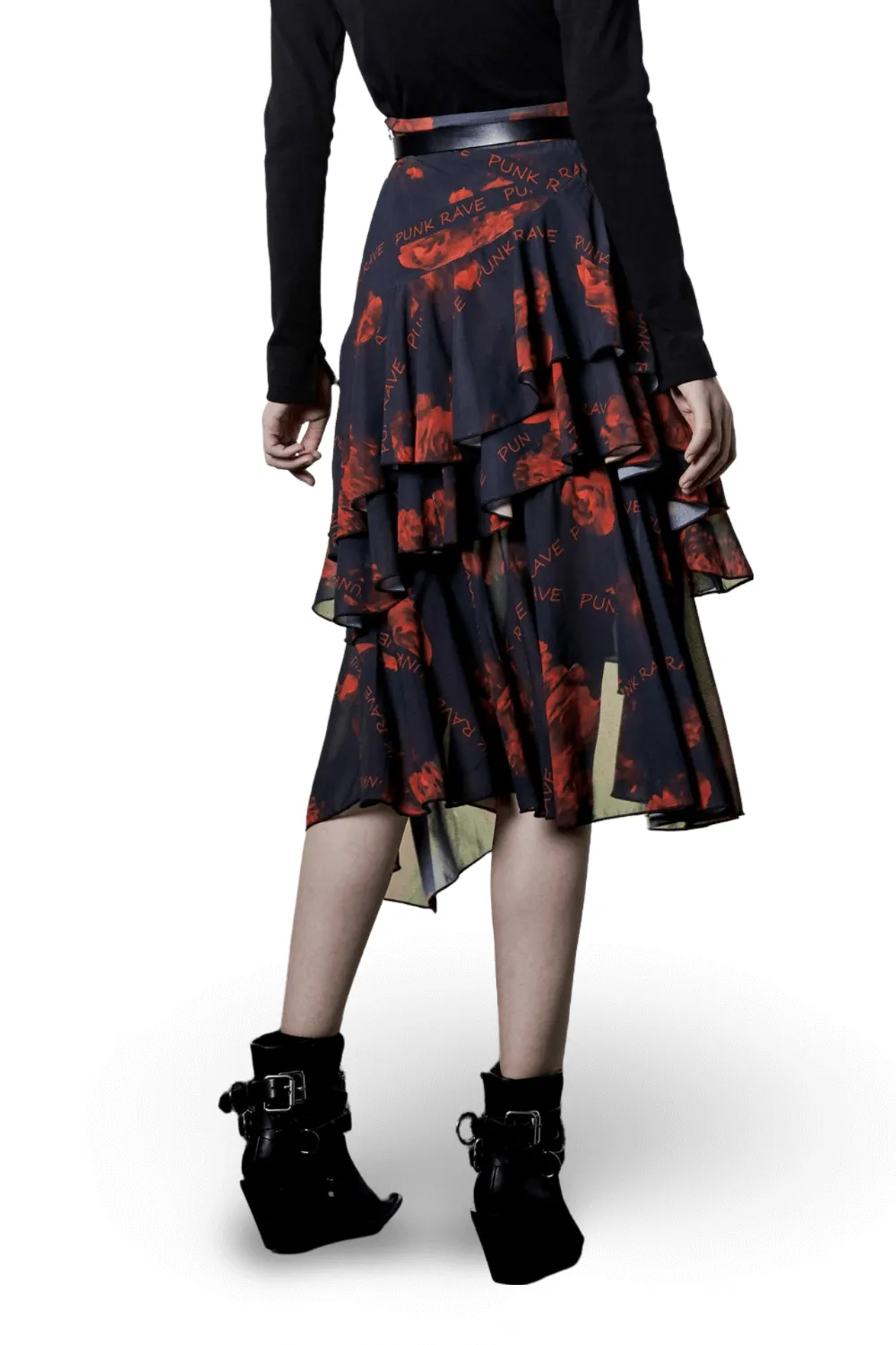 Flowy Punk Rave High-Low Floral Layered Skirt
