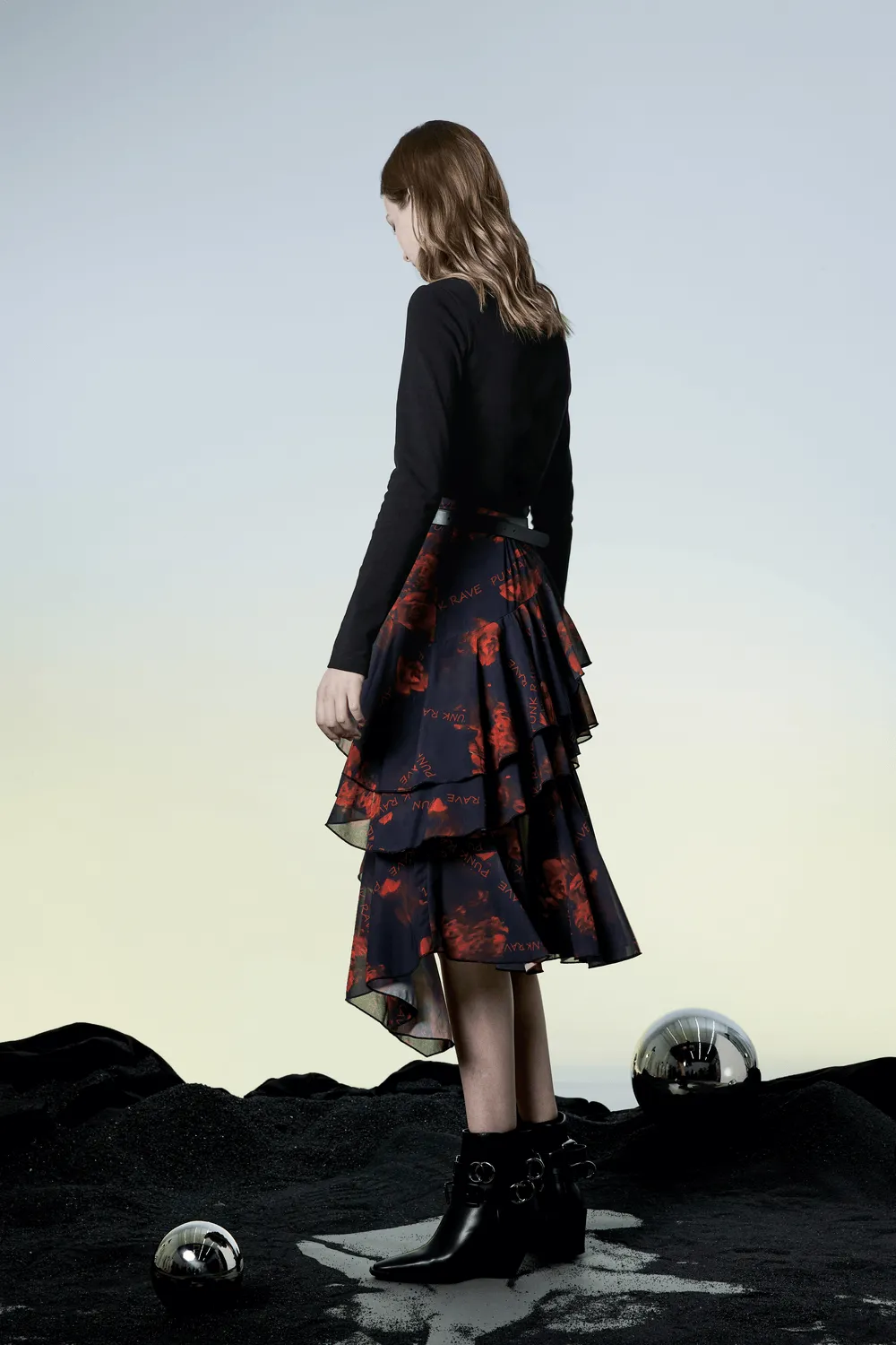 Flowy Punk Rave High-Low Floral Layered Skirt