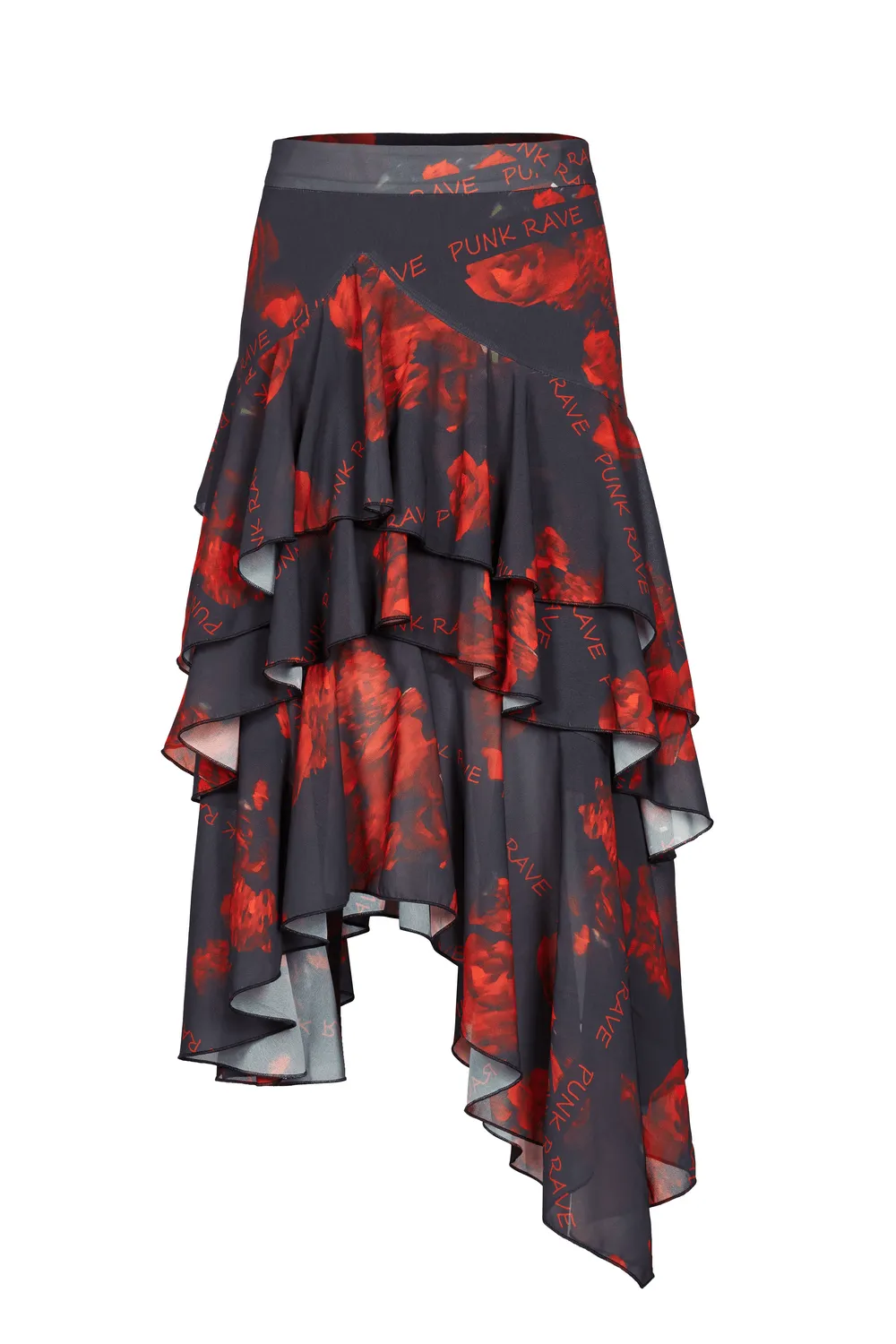 Flowy Punk Rave High-Low Floral Layered Skirt