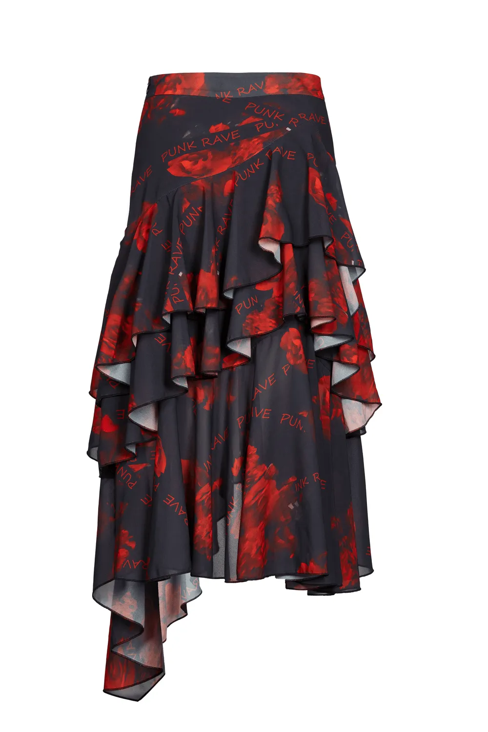Flowy Punk Rave High-Low Floral Layered Skirt