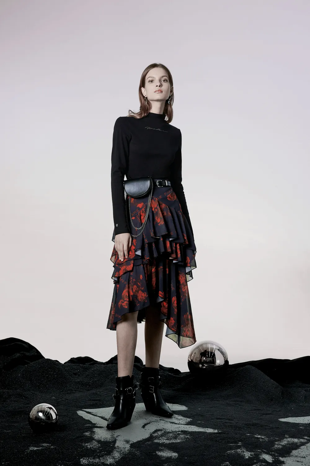 Flowy Punk Rave High-Low Floral Layered Skirt