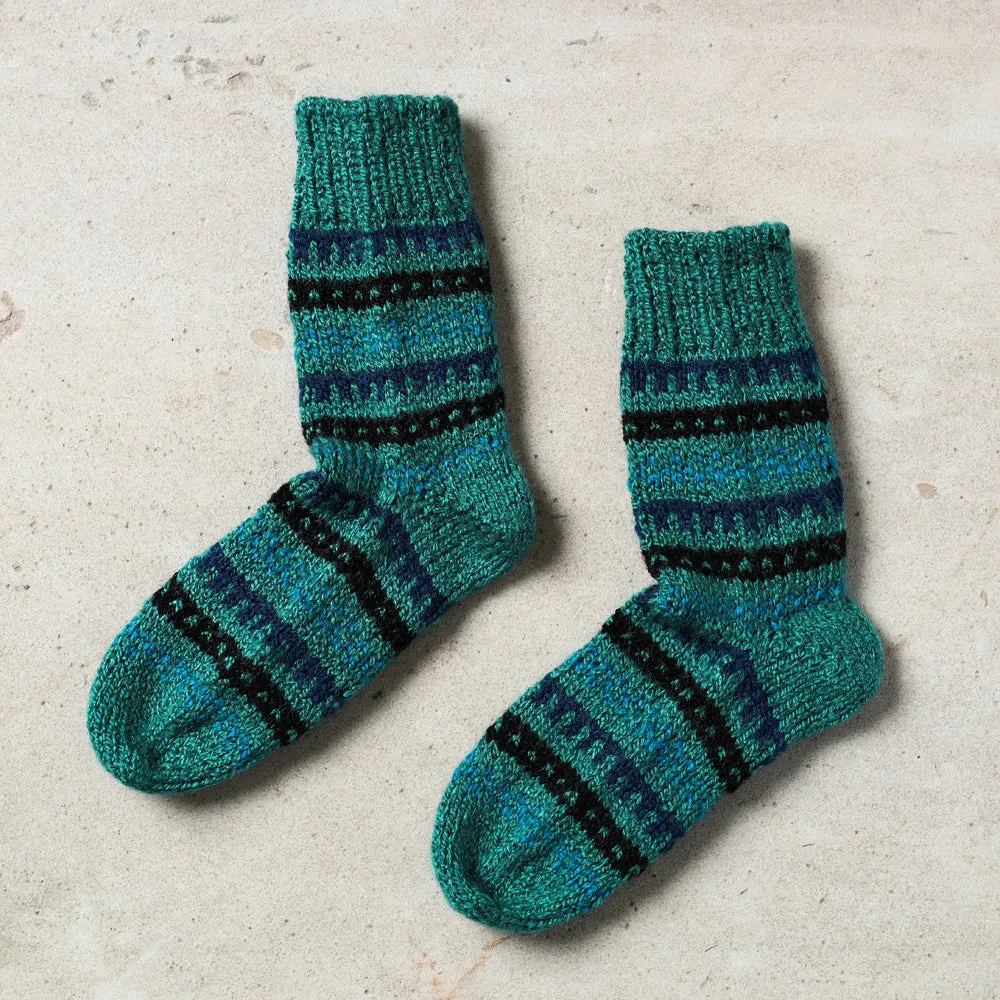 Green - Kumaun Hand-knitted Woolen Socks - Kids