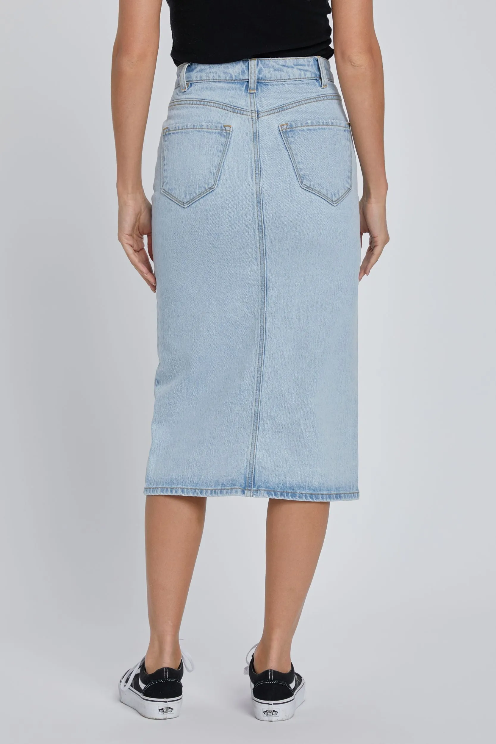 High Rise Midi Skirt with Front Slit