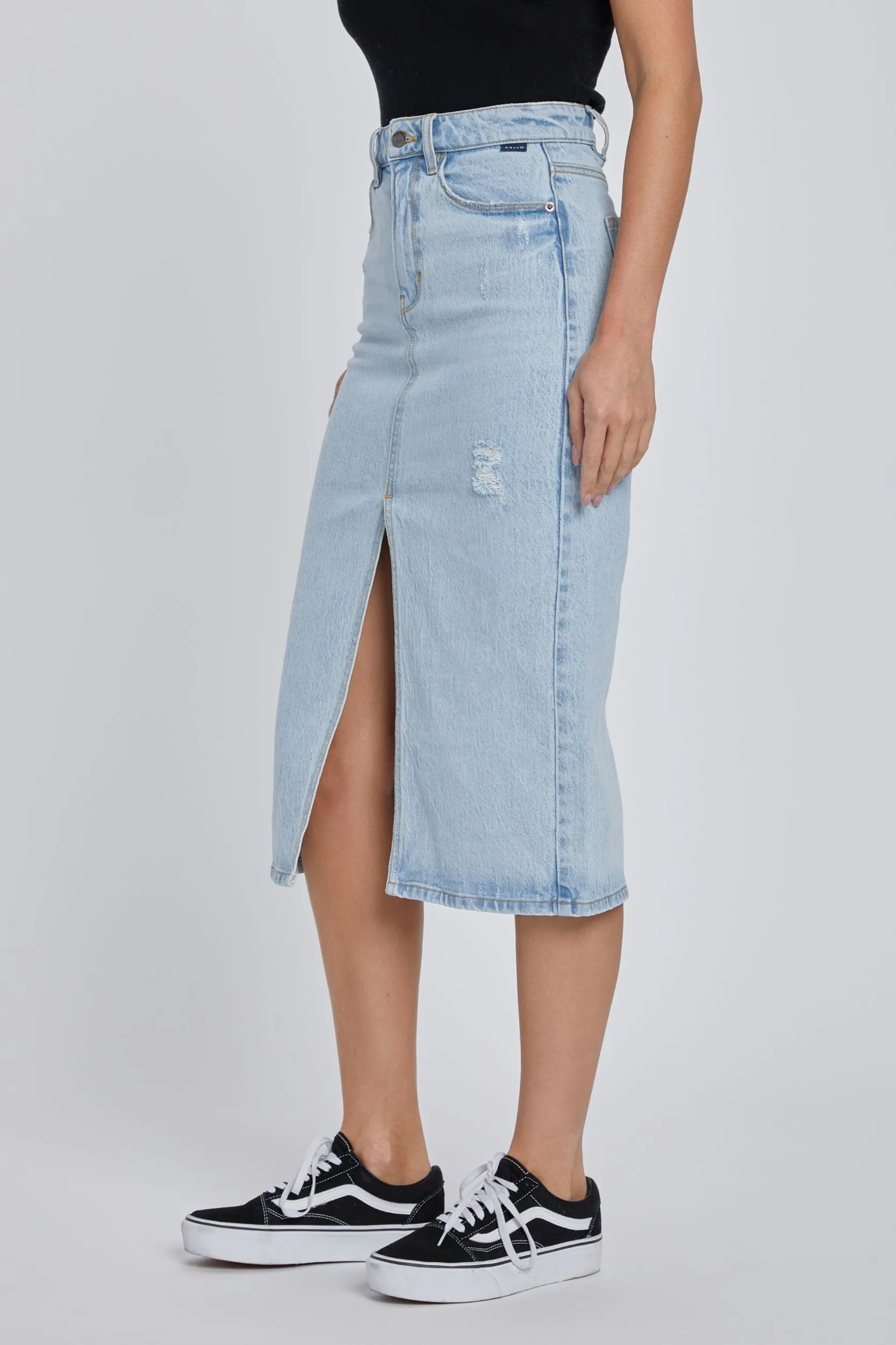 High Rise Midi Skirt with Front Slit