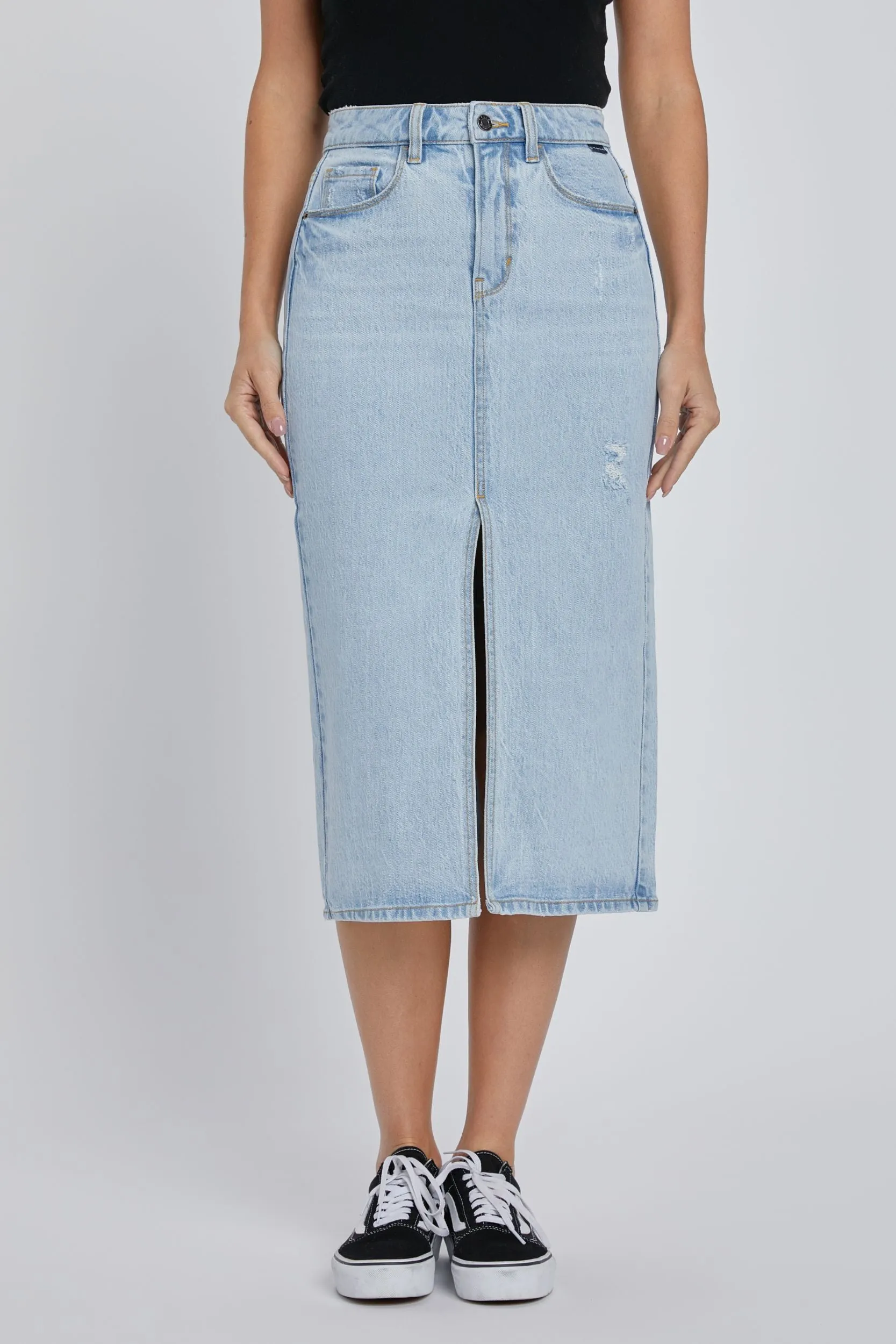 High Rise Midi Skirt with Front Slit