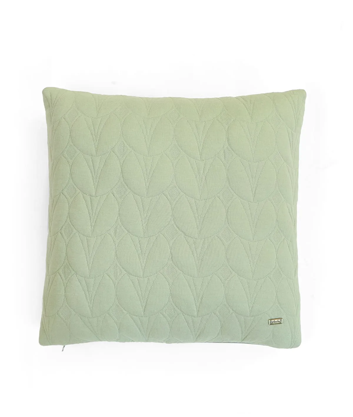 Illusion Pistachio Green Cotton Knitted Quilted Decorative 18 X 18 Inches Cushion Cover