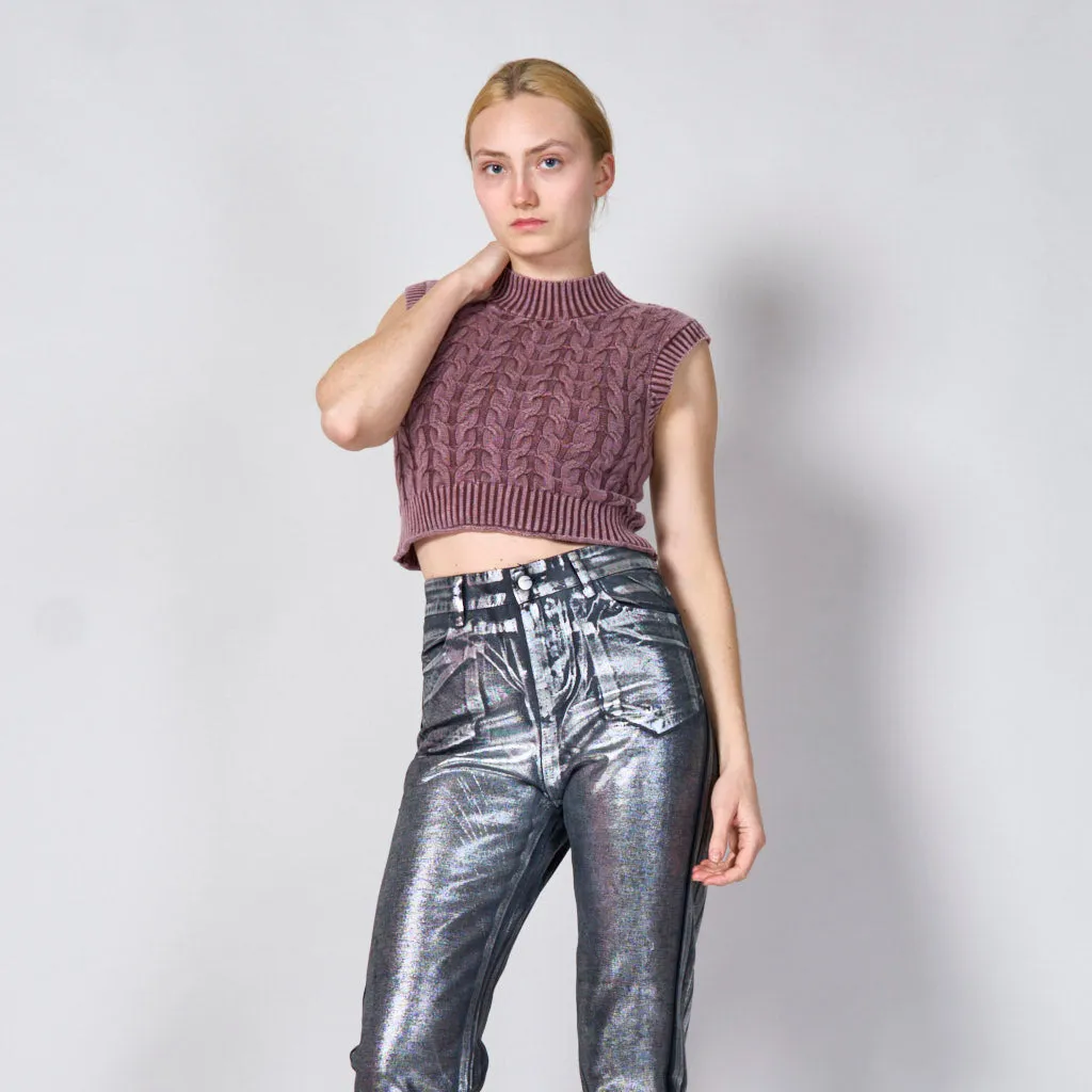 Knitted cable cropped vest wholesale