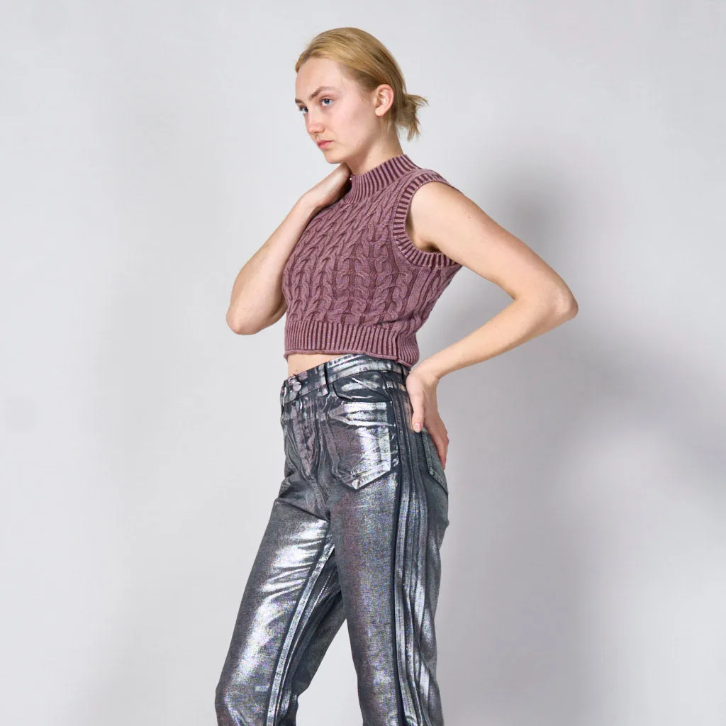 Knitted cable cropped vest wholesale