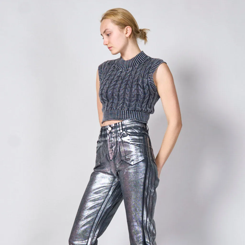 Knitted cable cropped vest wholesale