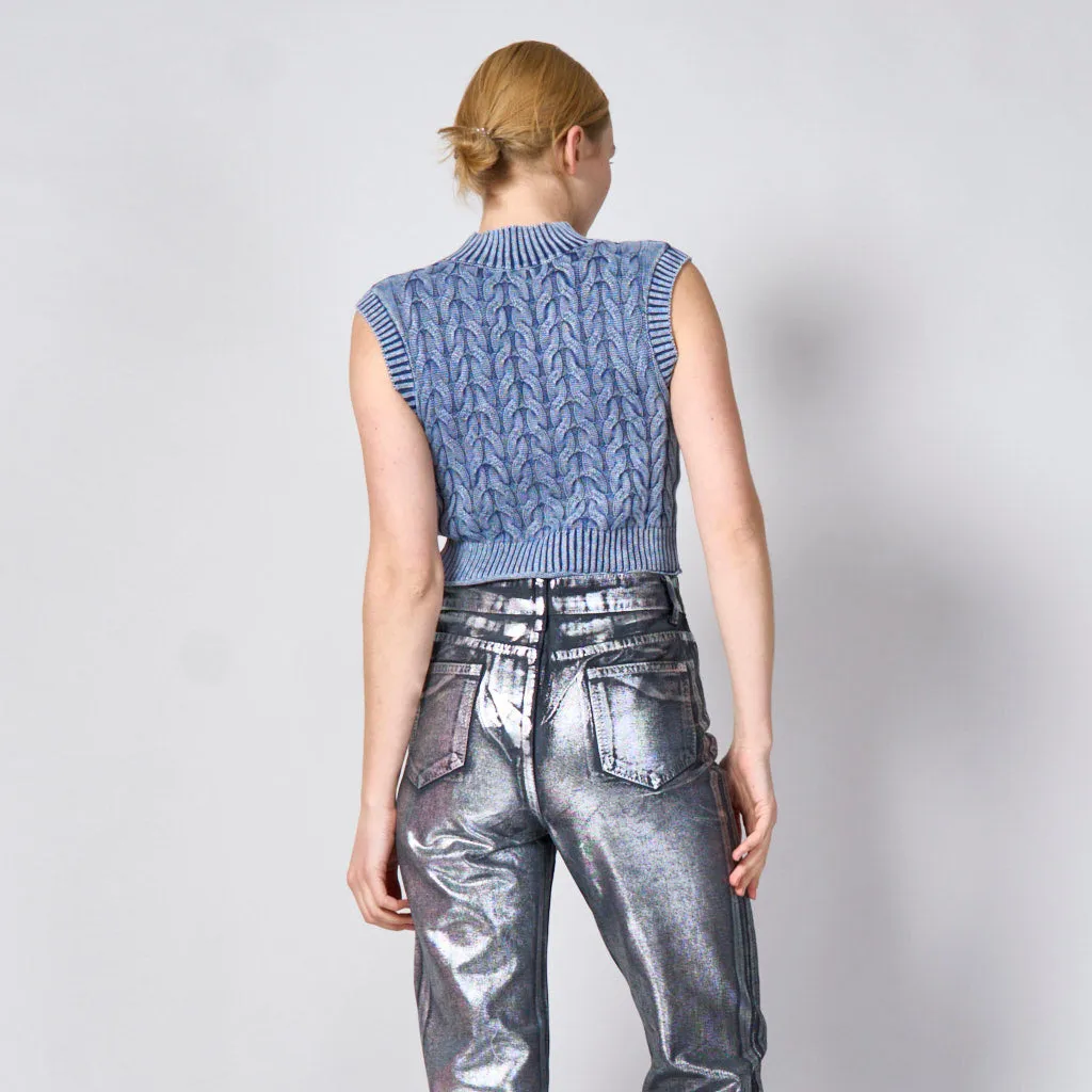 Knitted cable cropped vest wholesale