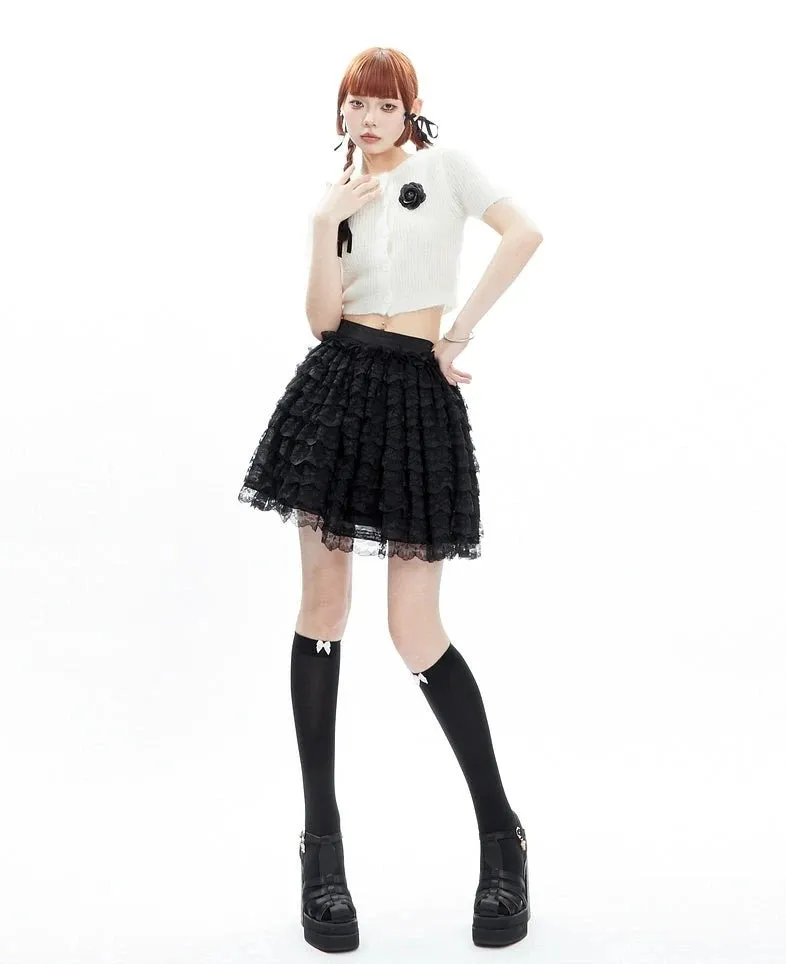 Layered Ruffle Lace Mini Skirt with Elastic Waistband
