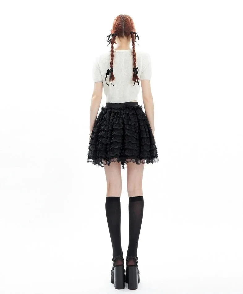 Layered Ruffle Lace Mini Skirt with Elastic Waistband