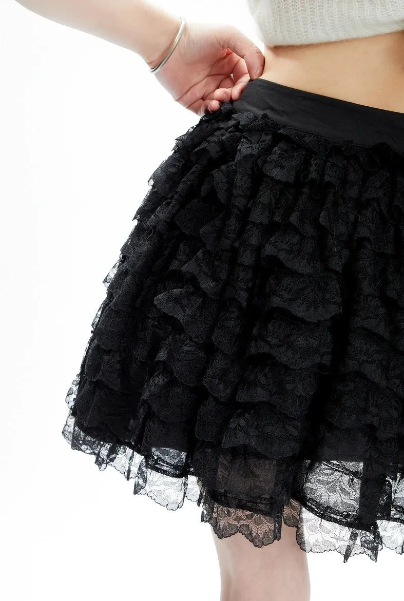 Layered Ruffle Lace Mini Skirt with Elastic Waistband