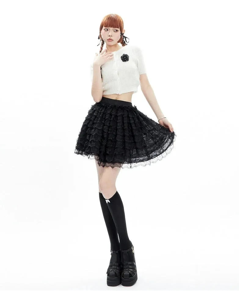 Layered Ruffle Lace Mini Skirt with Elastic Waistband